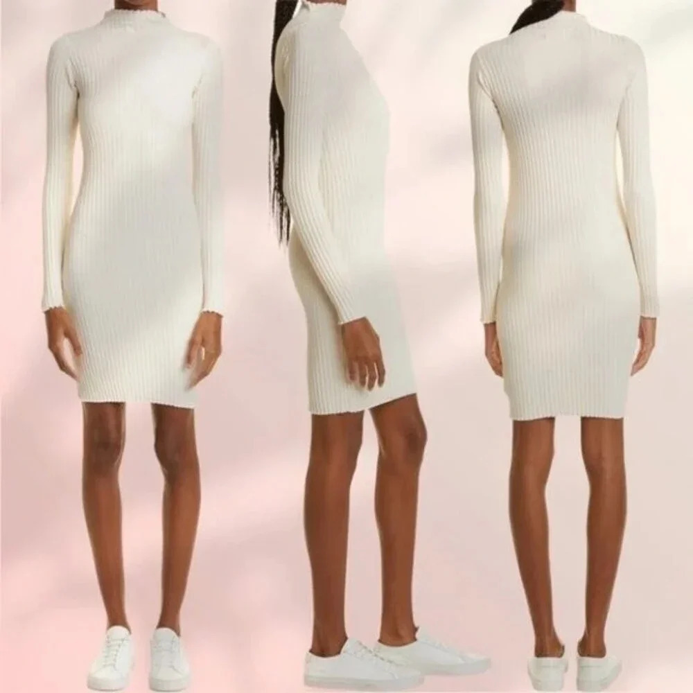JOHN ELLIOTT GINZA RIb Long Sleeve Mock Mini Dress in Feather - Picture 7 of 15